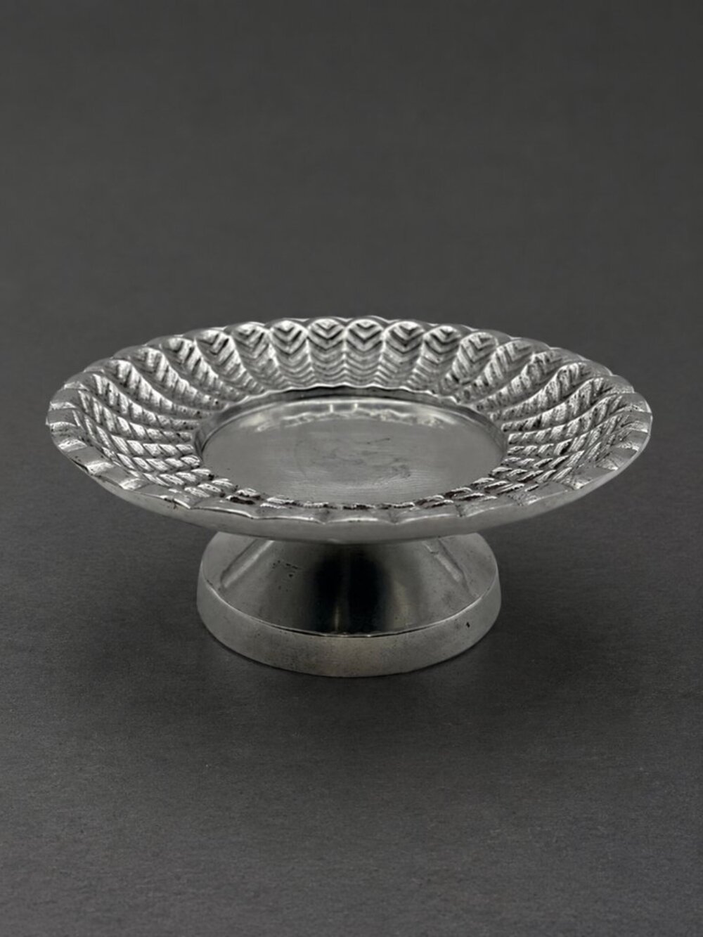 VTG Silver Tone Pinecone Pedestal Nut Candy Trinket Dish Footed Bowl 6"